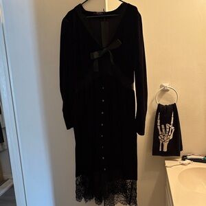 Disturbia Black Velvet Dress with Lace and Bow